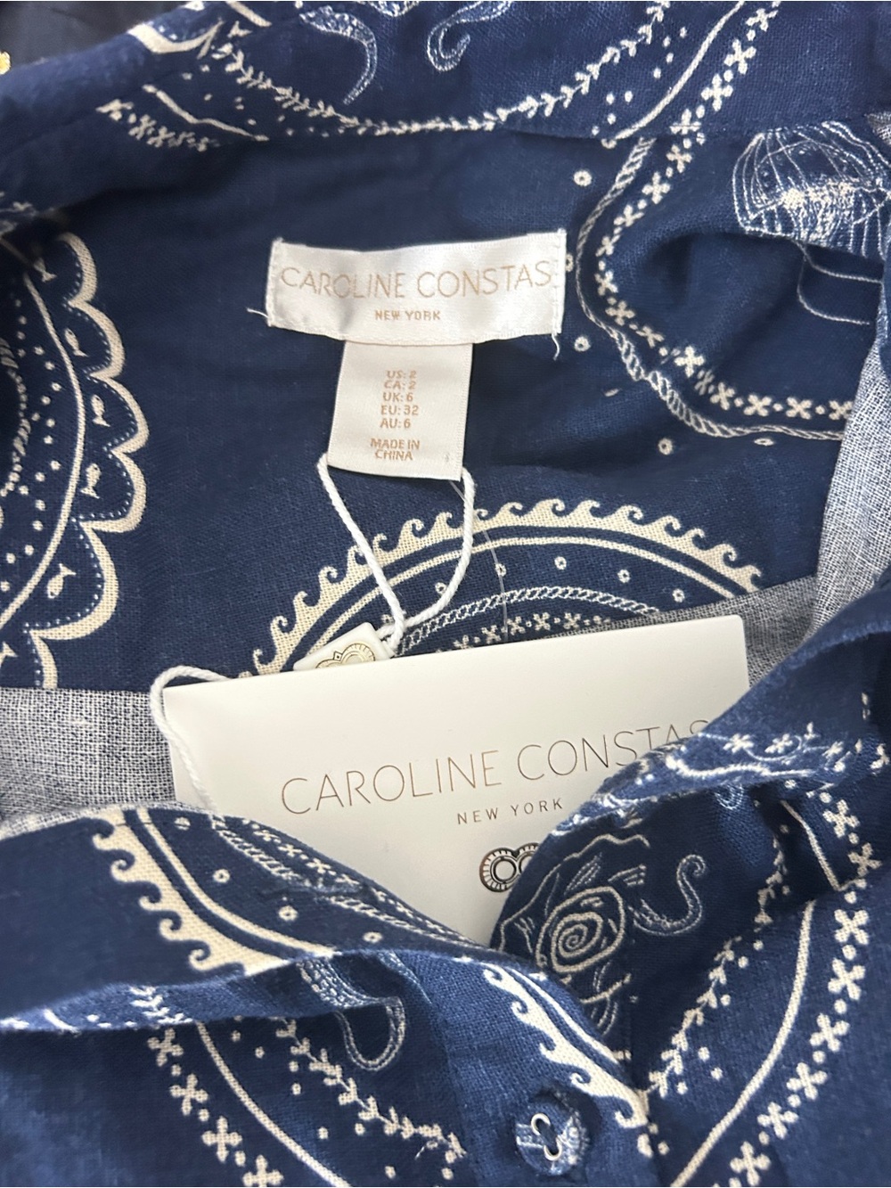 Caroline Constas Navy with Ocean details romper Short- Shirt with Belt. Sz2 - Picture 2 of 4